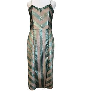 Johanna Ortiz Salon De Paris Jade Ivory Striped Sequin Dress Pearl Embellished 6